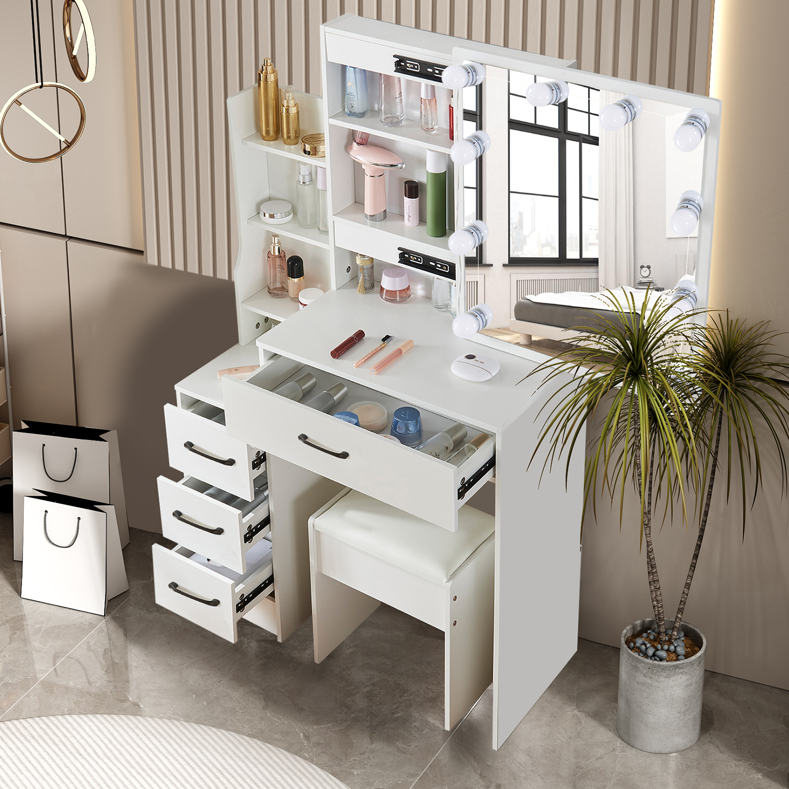 Furniture Hardware Parts - White Wooden Vanity Dressing Table Set