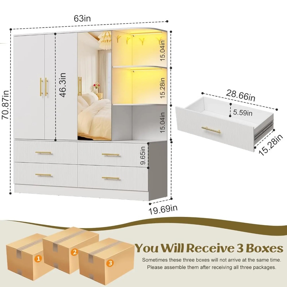 3 Door Armoire Wardrobe Closet - Drawer Organizer Peg recensie en prijs