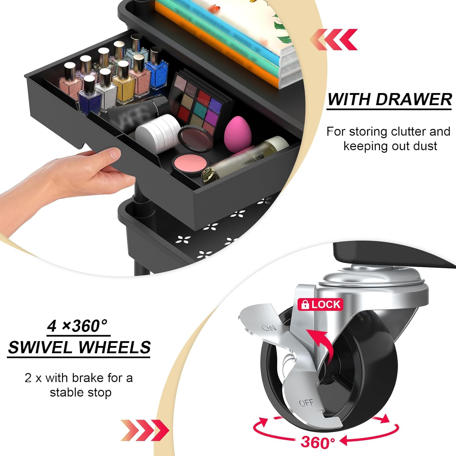 3 Tier Rolling Utility Cart wi - Drawer Organizer Peg recensie en prijs